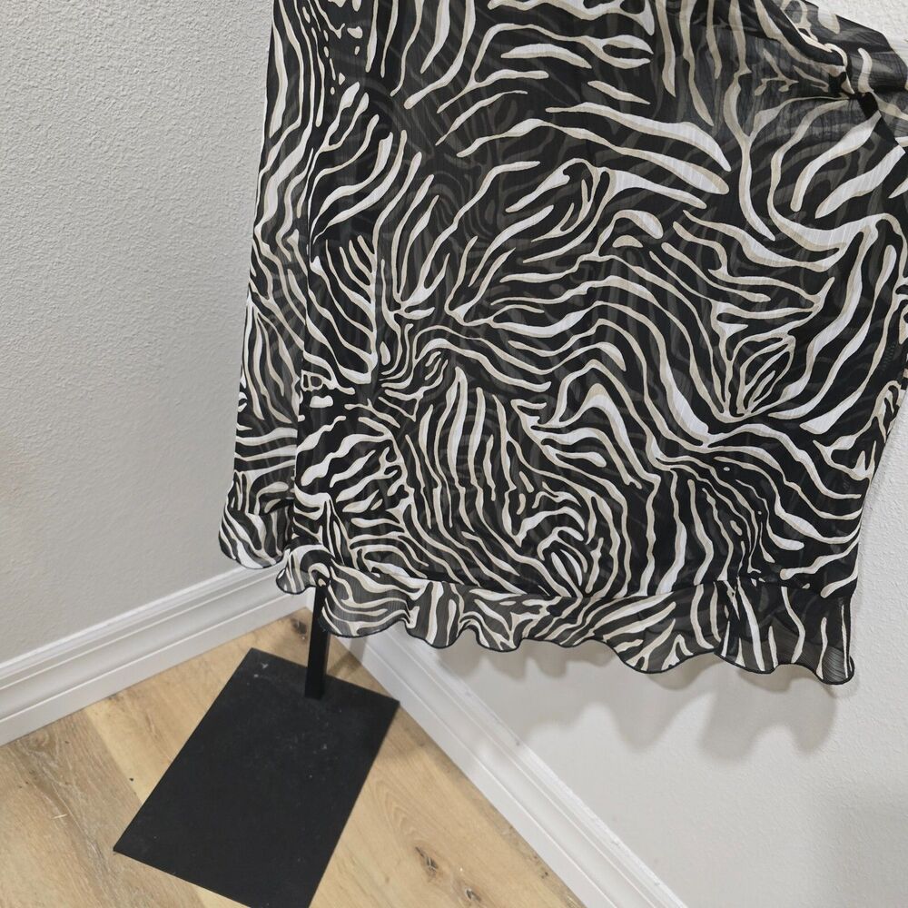 2000s Y2K Whimsigoth Fairy Goth Ruffle Animal Print Sheer V Neck Dress Womens 8 - Picture 3 of 11